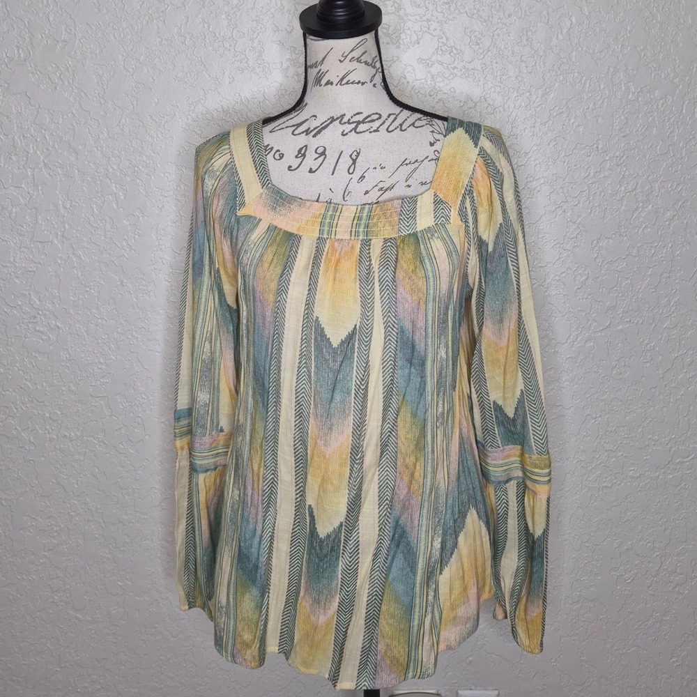 LC Lauren Conrad Womens Medium Multicolor Ikat Chevron Stripe Square Neck Blouse